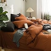 CoutureBridal Duvet Cover Queen Size Fall Duvet Cover Set 3 Pieces Soft Microfiber Minimalist Style Burnt Orange Autumn Comforter Cover with Zipper Closure and Corner Ties