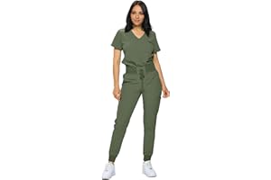 MONARCH UNIFORMS Stretchy Scrubs Women's Jogger Scrub Set In Regular and Petite Jogger Scrubs with Tuck-In Top for Women