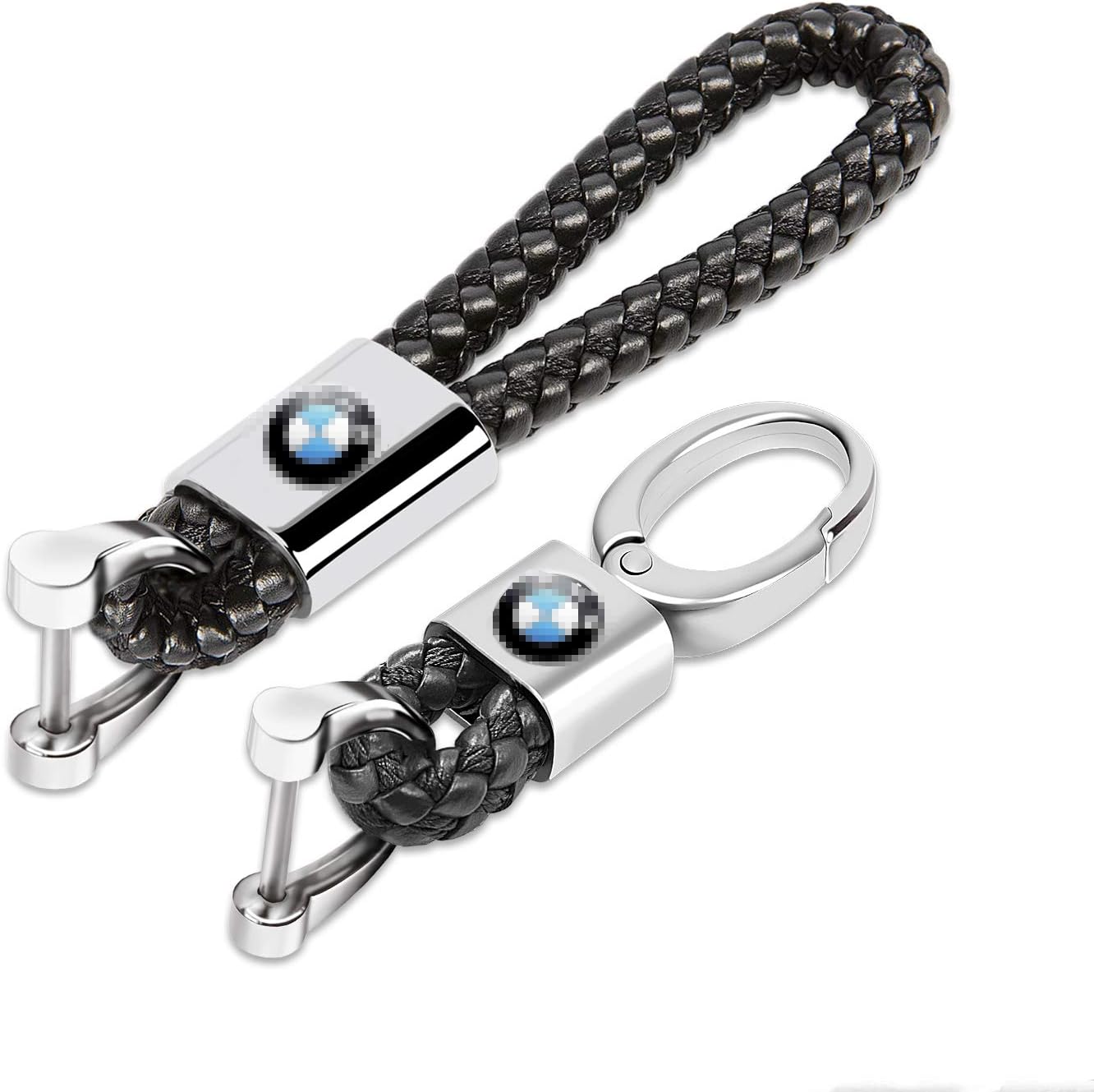MIKAFEN Car KeyRings leather Car KeyChain Logo Rings Grip Strap for Mercedes BMW Cadillac Lexus Ford Toyota VW Honda (Black, For BMW)