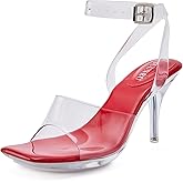 NBUUNBU Clear Heels for Women Sexy Transparent Strappy Ankle Straps Shoes Platform High Kitten Heel Slingback Square Toe Stiletto Comfortable Sandals Mules Pumps
