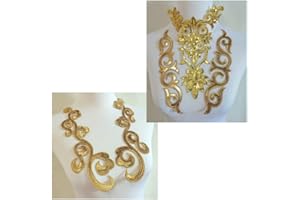 FJTANG 5pcs Gold Flower Sequins Embroidered DIY Applique Iron Patches