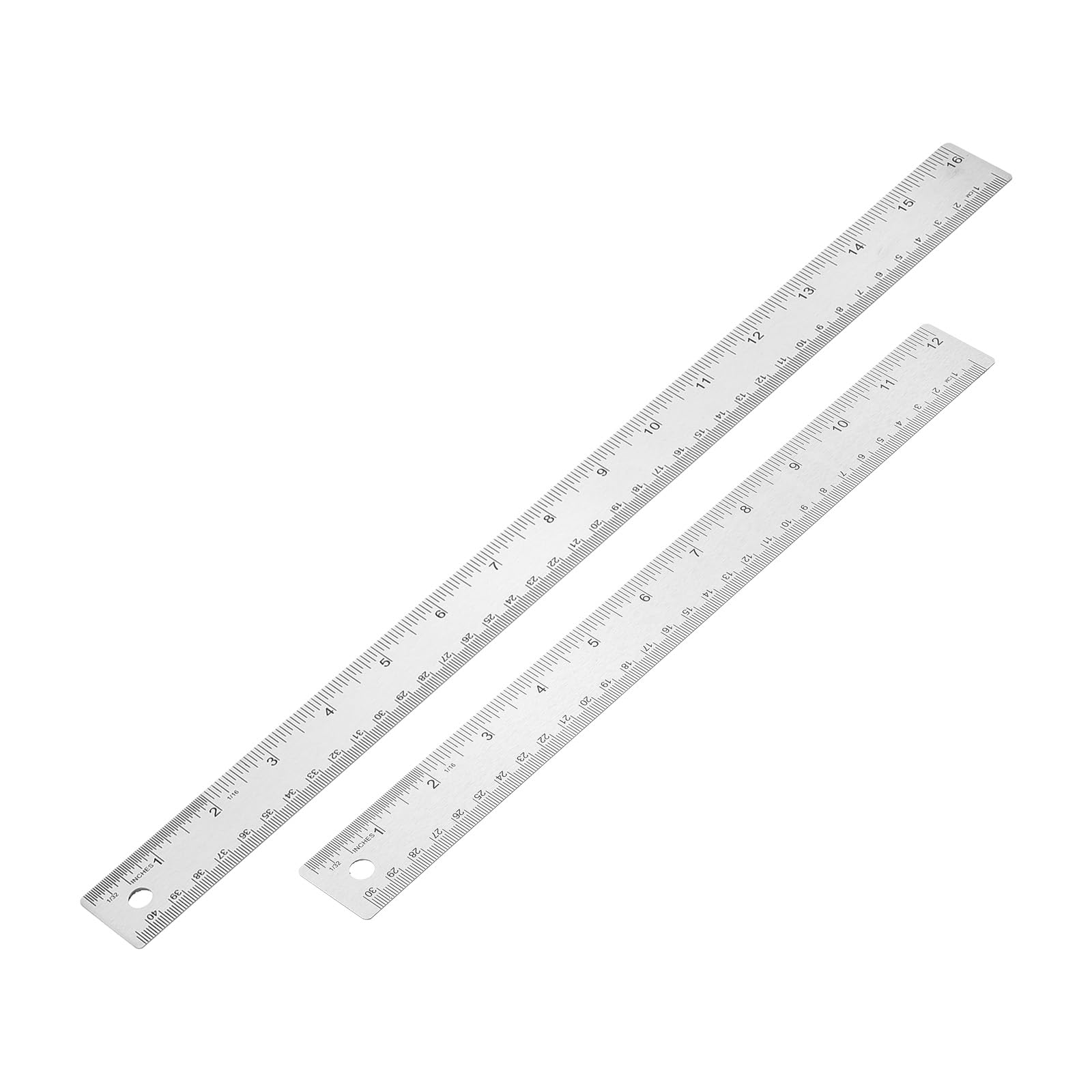 PATIKIL 12, 16 Inch Stainless Steel Straight Edge Ruler, 2 Pcs Cork Backing Non-Slip Metal Ruler with Inches Centimeter Metric Measuring Tools for Office