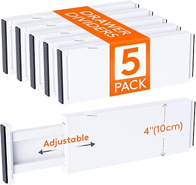 Lifewit 5 Pack 4in Drawer Dividers Adjustable 28-44.5cm White