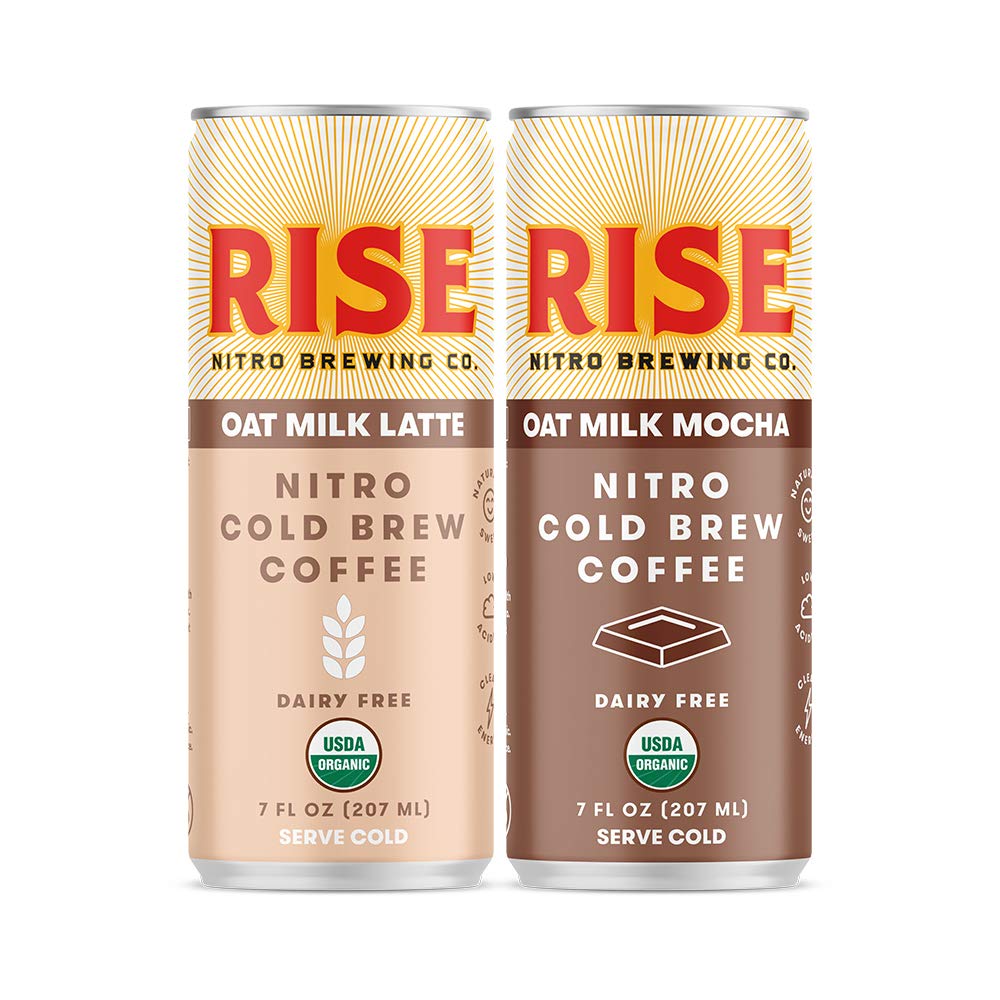 RISE Brewing Co. | Bundle of Oat Milk Nitro Cold Brew Latte 4 Pack & Oat Milk Mocha Nitro Cold Brew Latte 4 Pack | 8 Cans Total, 7 fl. oz Cans - Organic, Non-GMO | Draft Nitrogen