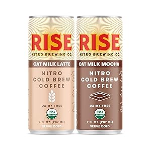 RISE Brewing Co. | Bundle of Oat Milk Nitro Cold Brew Latte 4 Pack & Oat Milk Mocha Nitro Cold Brew Latte 4 Pack | 8 Cans Total, 7 fl. oz Cans - Organic, Non-GMO | Draft Nitrogen