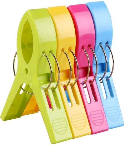 URAQT Beach Towel Clips 4 Pack Jumbo 12x9 cm Bright Color Windproof