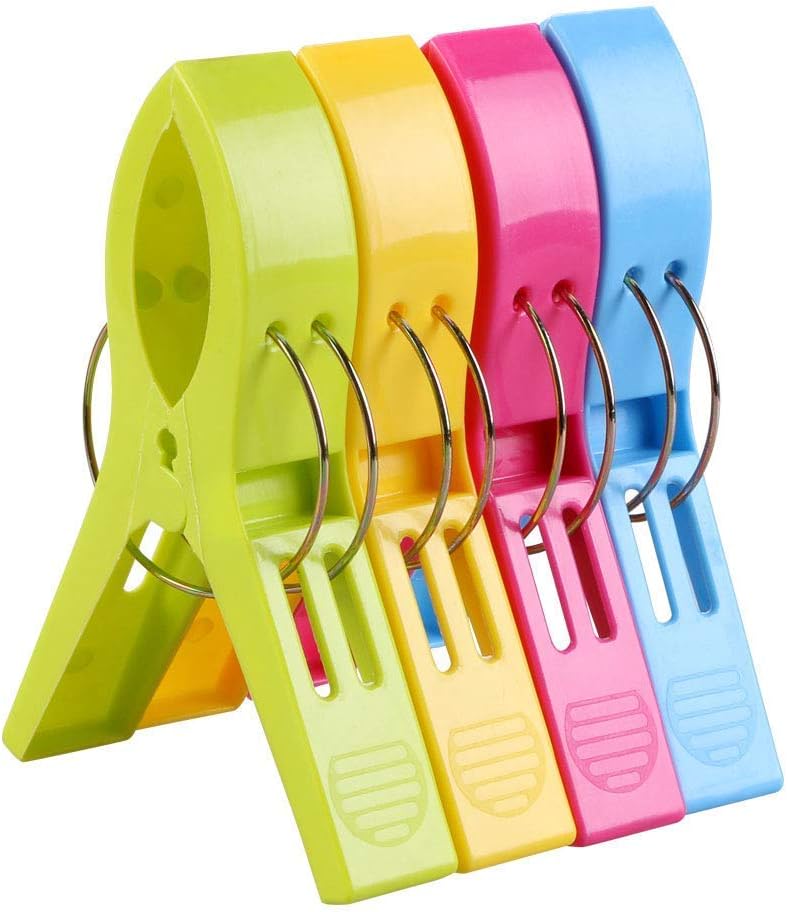 URAQT Beach Towel Clips 4 Pack Jumbo 12x9 cm Bright Color Windproof