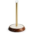 MACKENZIE-CHILDS Wood Paper Towel Holder, Decorative Paper Towel Holder for Kitchen, Brown-and-White Mocha Check