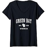 Womens Green Bay Wisconsin WI Vintage Athletic Sports Design V-Neck T-Shirt