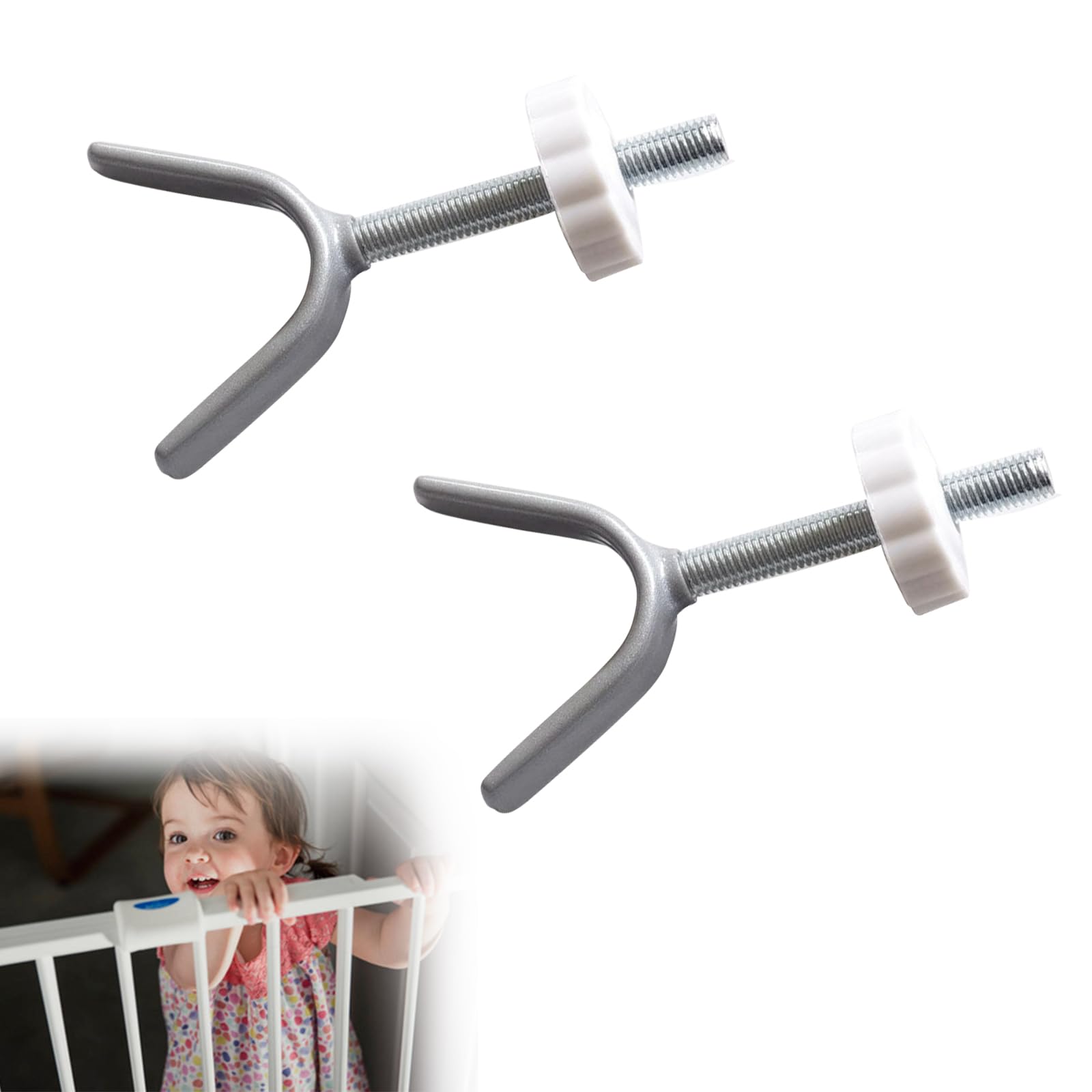 Pressure Screws for Children's Gate, 2 Pieces Y-Spindle Pressure Screws M10, Stair Safety Gate Spindle Made of Metal, Clamping Screw Grille Threaded Spindle Rods Screws Kit Children's Gate Accessories