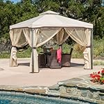 Sonoma Outdoor Iron Gazebo Canopy Umbrella w/ Net Drapery (Beige)