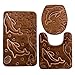 Bathroom Rug Mats Set 3 Piece - Memory Foam Extra Soft Shower Bath Rugs – Contour Mat and Lid Cover - Perfect Combination of Luxury and Comfort - Brown Dolphins