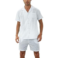 Fenxxxl Men's 2 Piece Linen Suits Summer Clothes