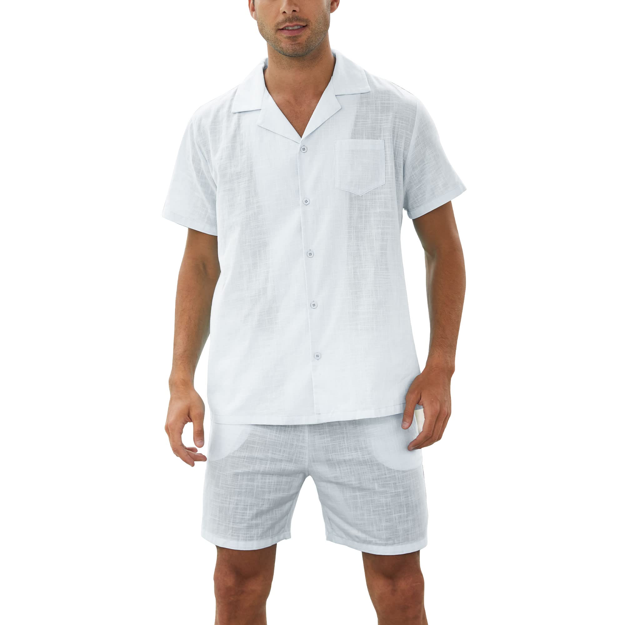 Fenxxxl Men's 2 Piece Linen Suits Summer Clothes