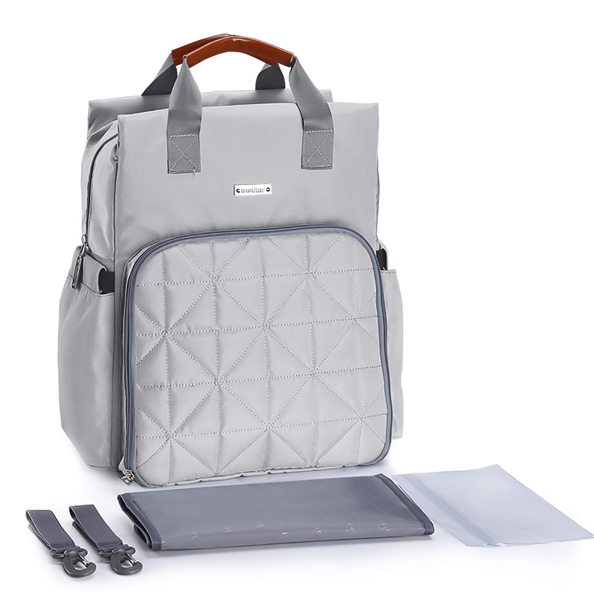SONARIN Waterproof Multifunction Baby Nappy Changing Backpack with Changing Mat,Stroller Strap,Laptop Shockproof Bag,Diaper Bag with Bottle Insulated Bags,Large Capacity,Machine Washable(Gray)