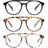 KoKoBin Aviator Round Reading Glasses for Men and Women,3 Pairs Oversized Blue Light Blocking Spring Hinge Readers