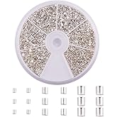 PH PandaHall Crimp Tube Beads, 3000 Pcs 1.5mm 2mm 2.5mm Brass Tube Crimp End Spacer Beads Cord End Caps Loose Stopper Beads for Earring Necklace Pendant DIY Jewelry Gift Making, Silver