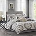 Madison Park Essentials Serenity Bed in a Bag Comforter Set, Medallion Damask Design, All Season Bedding with Cotton Sheet Set, Bedskirt, Cal King(104