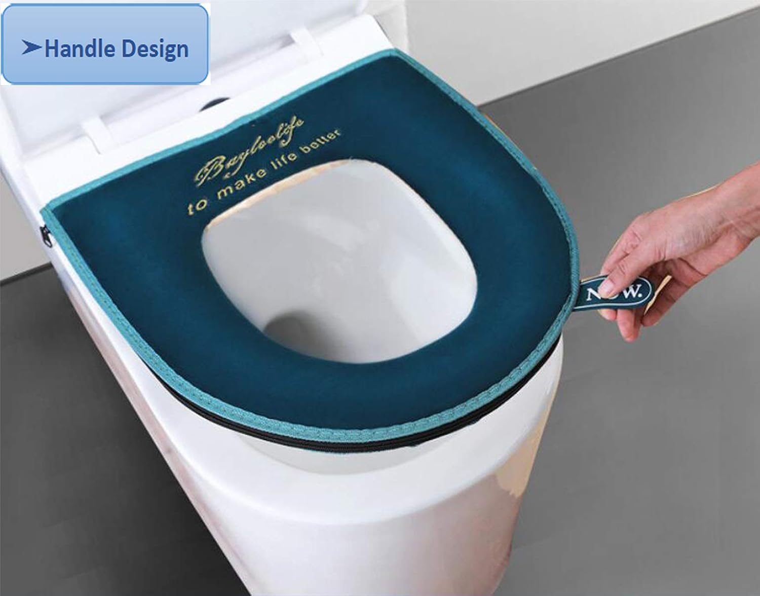 XPOOS Universal Toilet Seat Cushion,Toilet Seat Cover Set,Zipper Waterproof Toilet Seat Cover Pads,Antibacterial Luxury Toilets Warm Toilet seat Mat,Washable (Blue) - Image 4