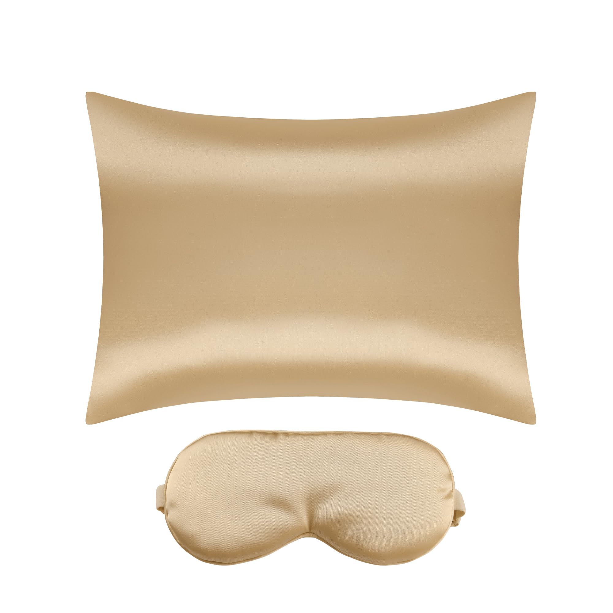 uxcell Satin Pillowcase for Hair and Skin with Hidden Zipper, Breathable Pillow Case with Sleep Mask, Set of 2 Gold Queen (51x76cm)