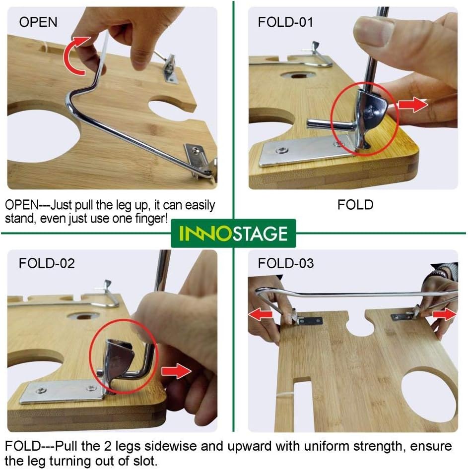 INNOSTAGE Portable and Foldable Wine and Snack Table for Picnic Outdoor on The Beach Park or Indoor Bed-2 Positions: Kitchen & Dining