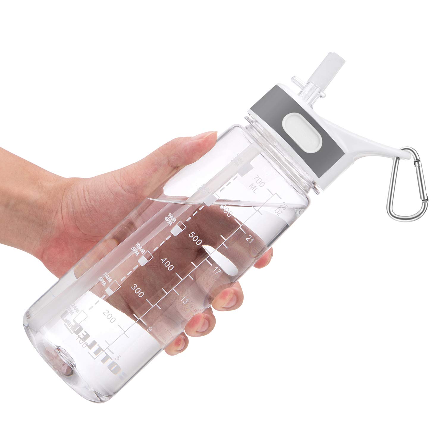 VENNERLI Water Bottle with Straw and Time Marking, Sports Water Bottle BPA Free Leak Proof Dishwasher Safe Reusable Tritan Drinks Bottle Durable Motivational for Adults Outdoor 800ml (Clear, 800ml)