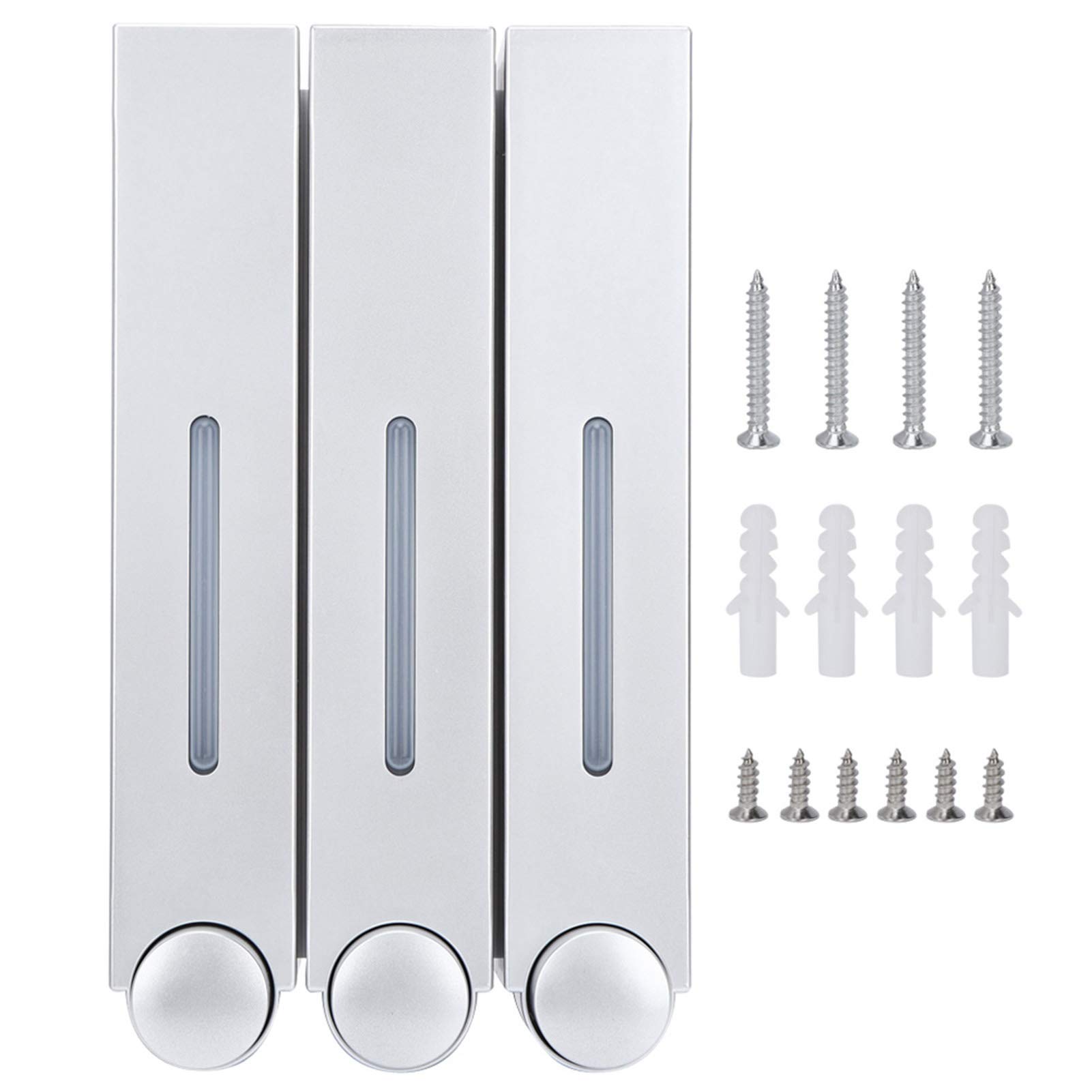 MOUMOUTEN Shampoo Conditioner Dispenser, Wall Mount Shower Liquid Soap Dispenser Three Head Shampoo Dispensers for Hotel Bathroom (Silver)