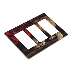 Red Rose And Lion Flower Animals Triple Rocker Wall