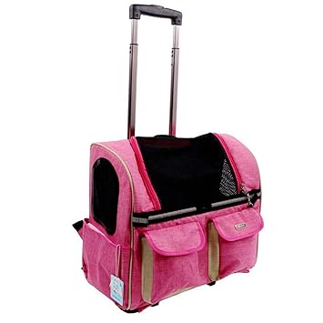 Emily Pets Pet Rolling Carrier with Wheel Cat & Dog Luggage Backpack for Pet Traveling(Pink)