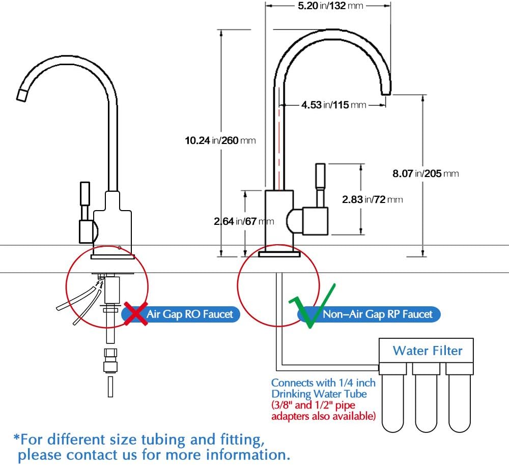 KAIYING RO Water Faucet, Lead-Free Pur Water Filter Faucet for most Reverse Osmosis Units, Kitchen Bar Sink Drinking Water Purifier Faucet, SUS304 Stainless Steel, Black - - 