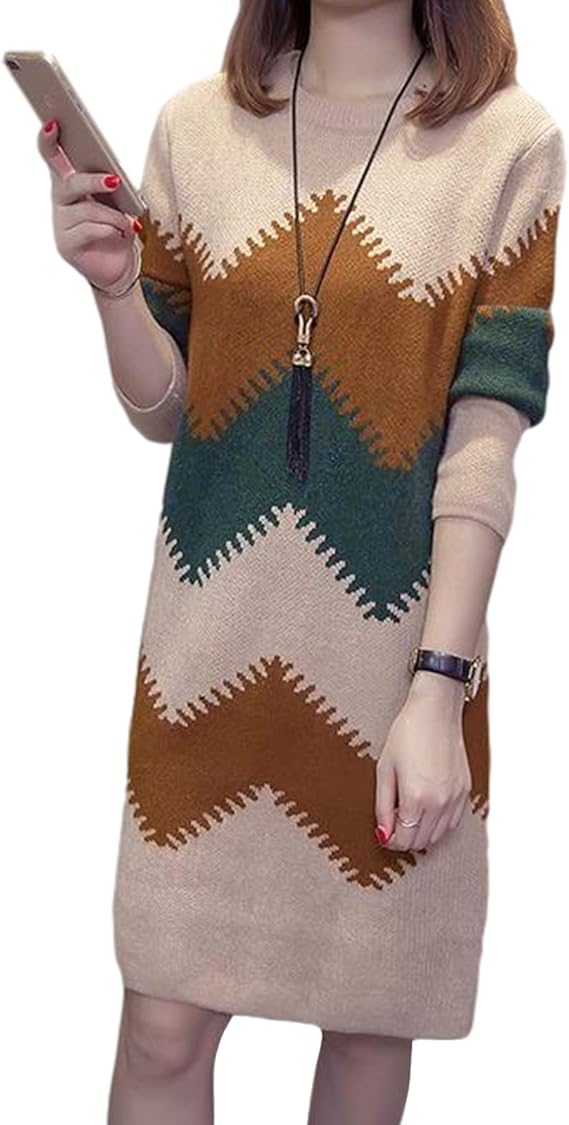 Amazon ワンピース レディース 秋冬 セーターワンピース ロング ニットワンピース 長袖 カジュアル ゆったり 膝丈 体型カバー チュニック ワンピース チュニック 通販