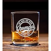 Grumpa The Man The Myth The Legend Whiskey Glass, Gifts For Grandfather, Papa, Dad, Him, Christmas, Birthday, Father's Day For Grumpa From Daughter, Son