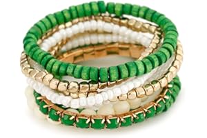 LUREME Bohemian Beads Cube Multi Strand Stretch Stackable Bangle Bracelet Set (bl003172)