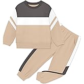 NECIOUS Toddler Baby Boy Clothes Fall Winter Color Block Crewneck Sweatshirt Tops and Pants 2 Piece Outfits 1-5T