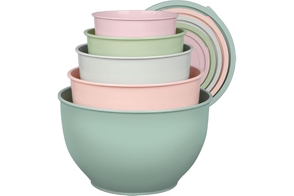 Greentainer Plastic Mixing Bowl Set with Lids for Kitchen, Nesting Storage Bowls for Baking, Prepping,Cooking and Serving Foo