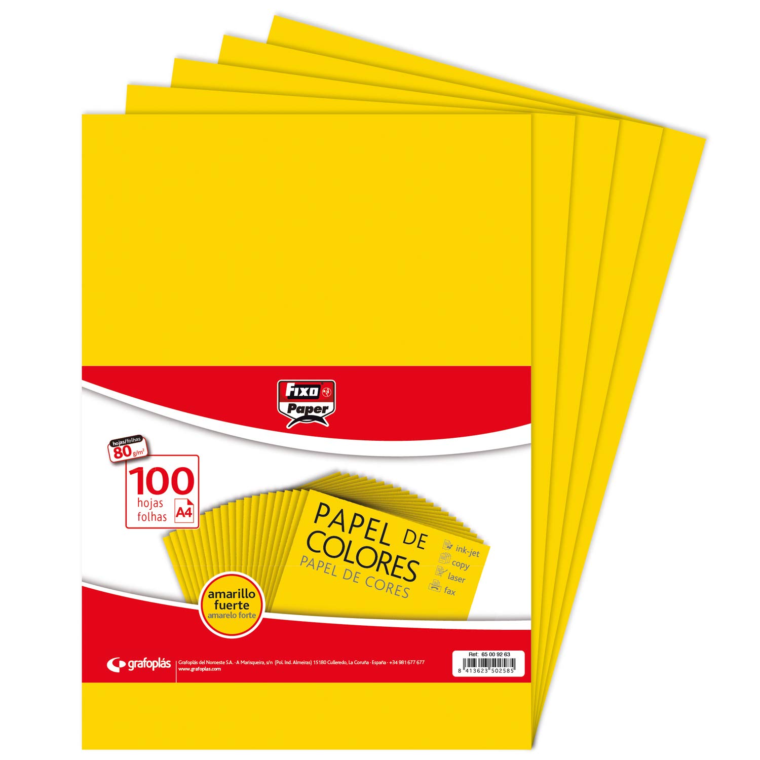 Fixo Paper 65009263 Pack of 100 Sheets Bright Yellow A4 80 g