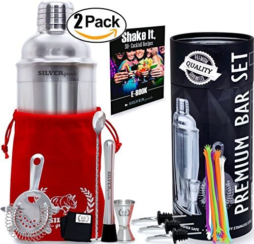 Professional all Inclusive Bartender Kit-Premium Quality-Stainless Steel Construction-Luxury Bag -Cocktail Shaker and all the Accessories you Need-Perfect Addition To Your Home Bar Collection - 2 Pack
