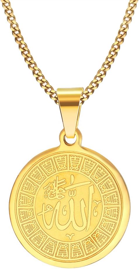 Men's Jewelry 316l Stainless Steel 28.5MM Diamond God of Allah Pendant Necklace Gold