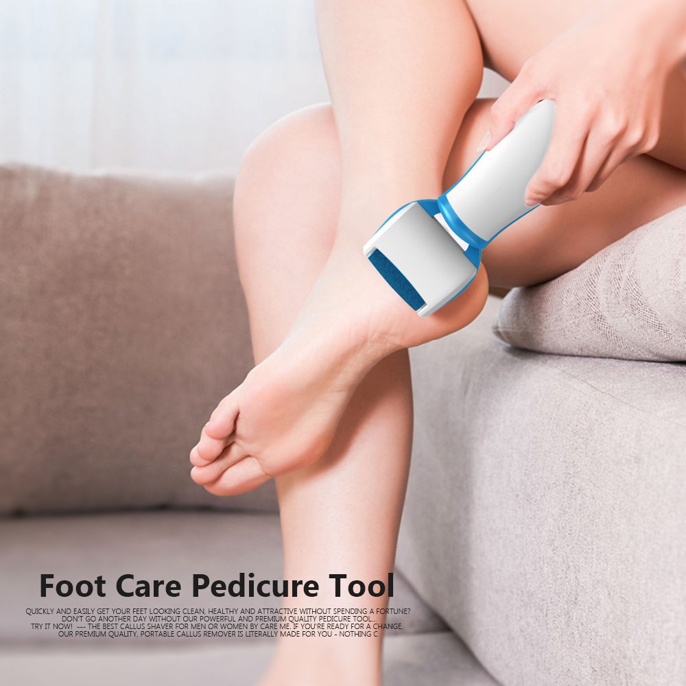 Electric Pedicure Tools - Rechargeable & Waterproof Foot File with Quartz Sand Remove Dead, Hard, Cracked Skin (Blue)