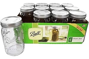 Ball Mason 32 oz Wide Mouth Jars with Lids and Bands, Set of 12 Jars.