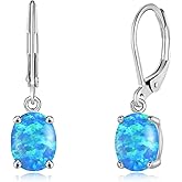 CiNily Oval Cut Opal Dangle Earrings for Women 14K Gold Plated Fire Opal Rhodium Plated Leverback Gemstone Drop Earrings Jewelry Mothers Day Gift for Her