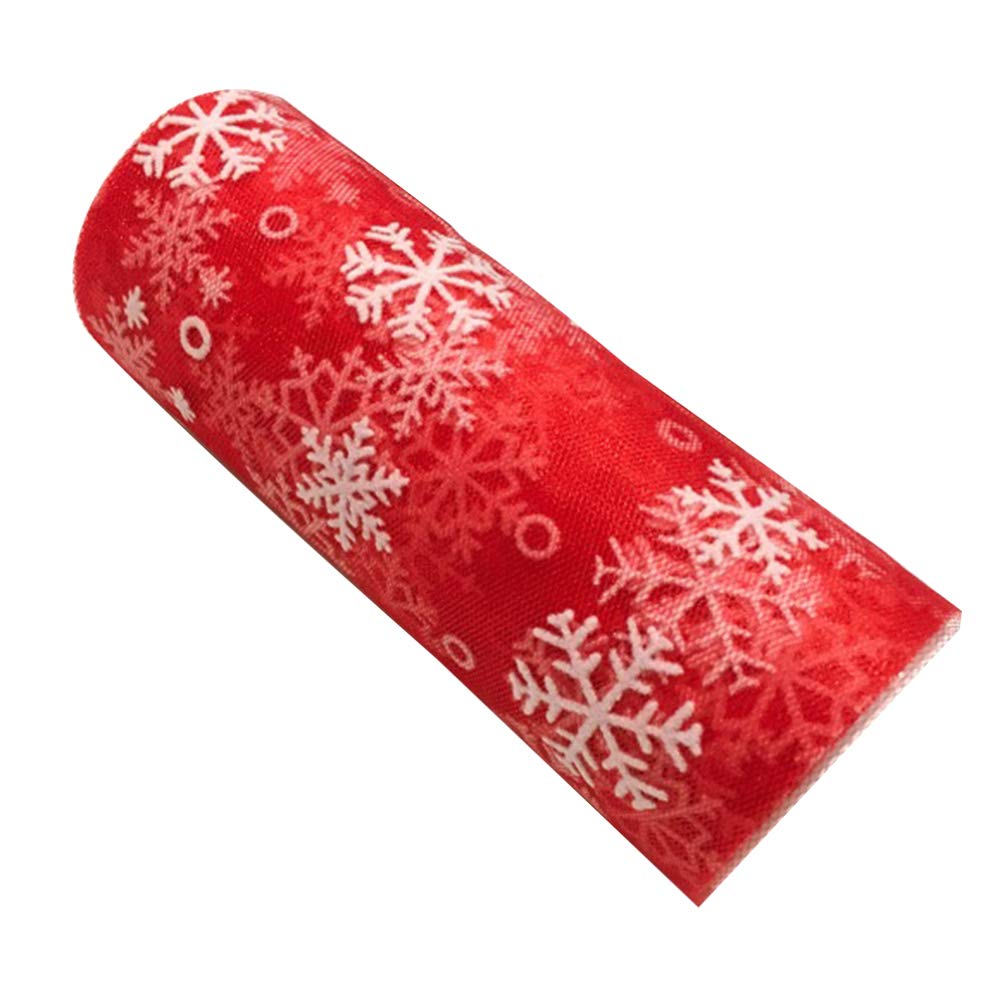MAGICLULU Snowflake Tulle Roll Snowflake Ribbon Christmas Organza Ribbon for Wrapping Fabric Craft Christmas Tree Decoration 6 x 10 Yards (Red)