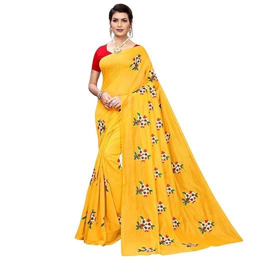 RAJESHWAR FASHION WITH RF Womens Chanderi Cotton Blend Linen Embroided Style Saree with Blouse