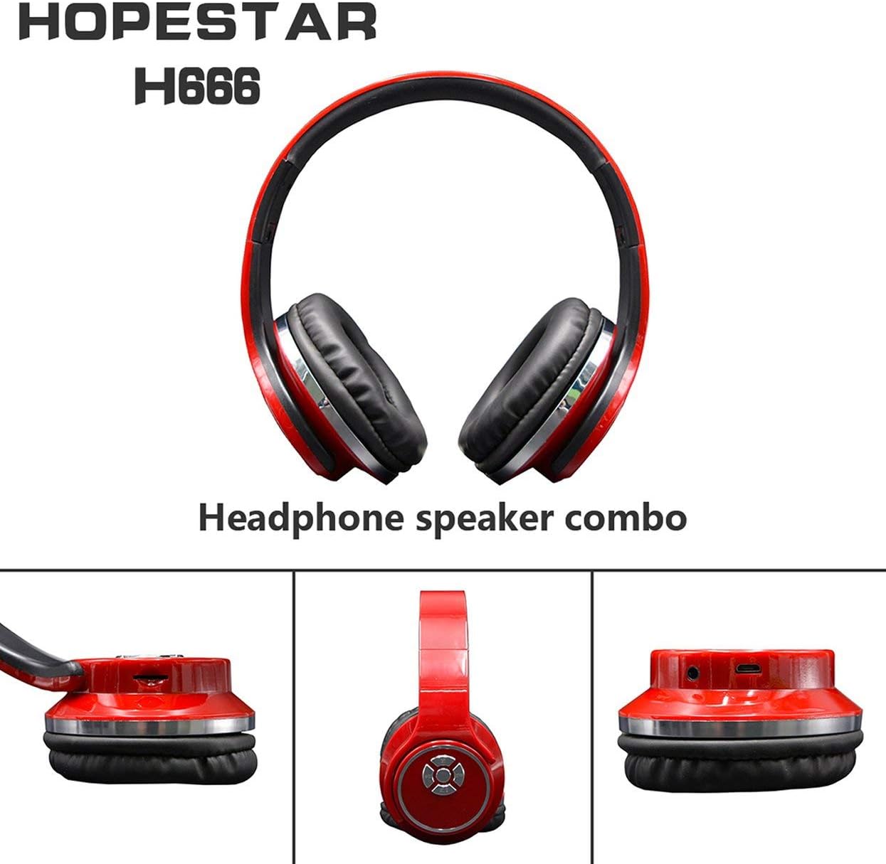 H666 2-in-1 Headphones with Mic Speaker Deep Bass Foldable Wireless Headset FM Radio Support TF Card