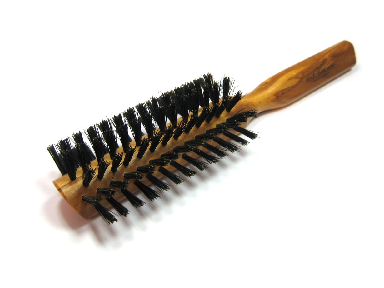 Golddachs Olive Wood Semi-Circular Hair Dryer Brush with Boar Bristles, 7 Rows