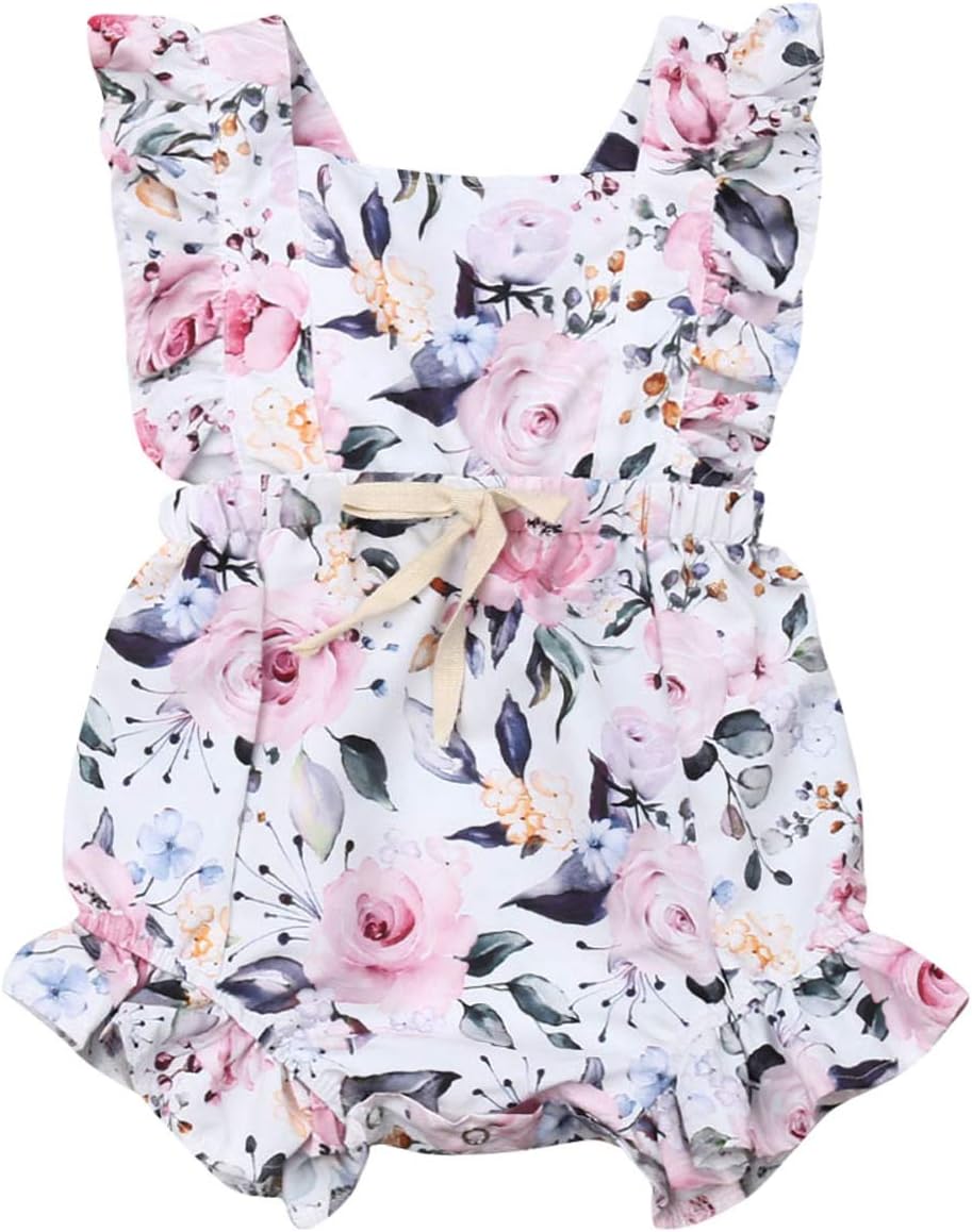 KuriozudBaby Girl Floral Romper Newborn Infant Ruffle Bodysuit One-Piece Jumpsuit Clothes Summer Outfit