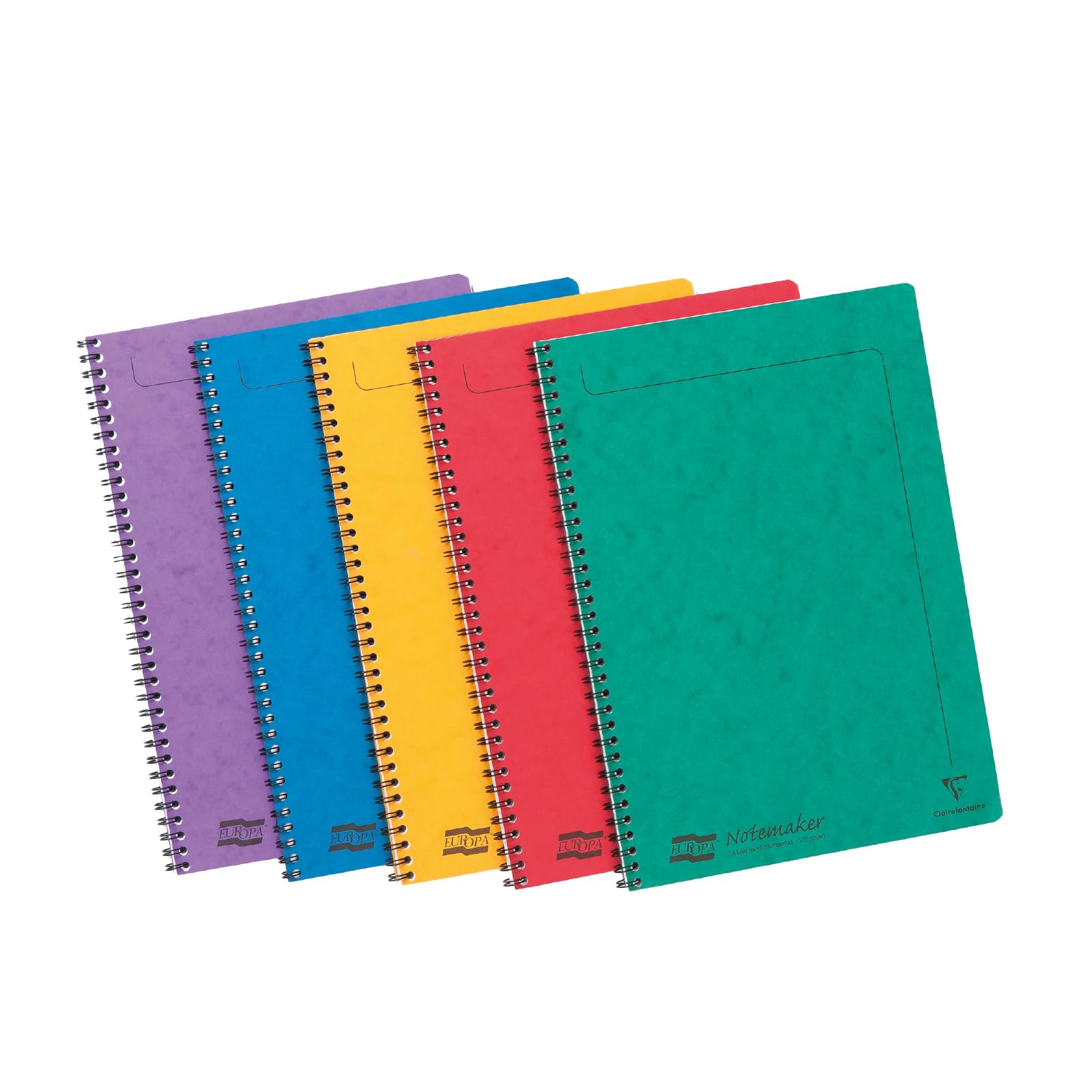 Clairefontaine 4860Z Set of 10 Notemakers Europa Spiral Notebooks - A4 21x29.7 cm - 120 Detachable Ruled Pages - 90 g White Paper - Glossy Card Covers - Random Colours