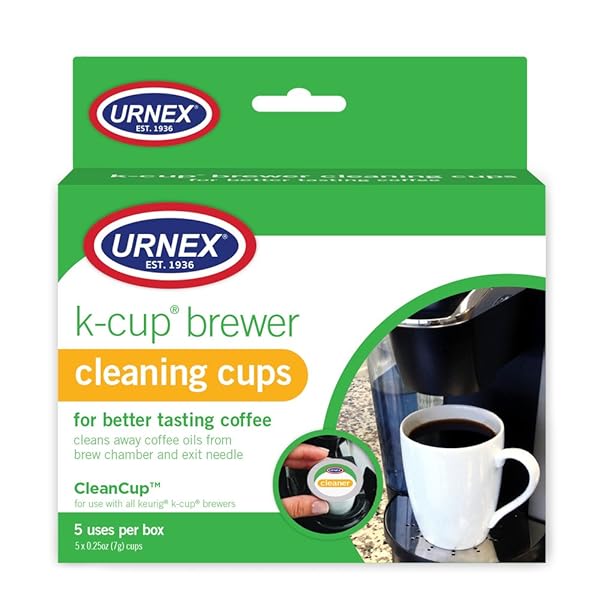 URNEX K-CUP CLEANER – 5 CLEANING CUPS – FOR KEURIG MACHINES COMPATIBLE WITH KEURIG 2.0 – REMOVES STAINS NON-TOXIC