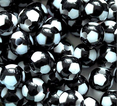 100 pcs Acrylic Football Beads, Round, Black and White, 8 mm