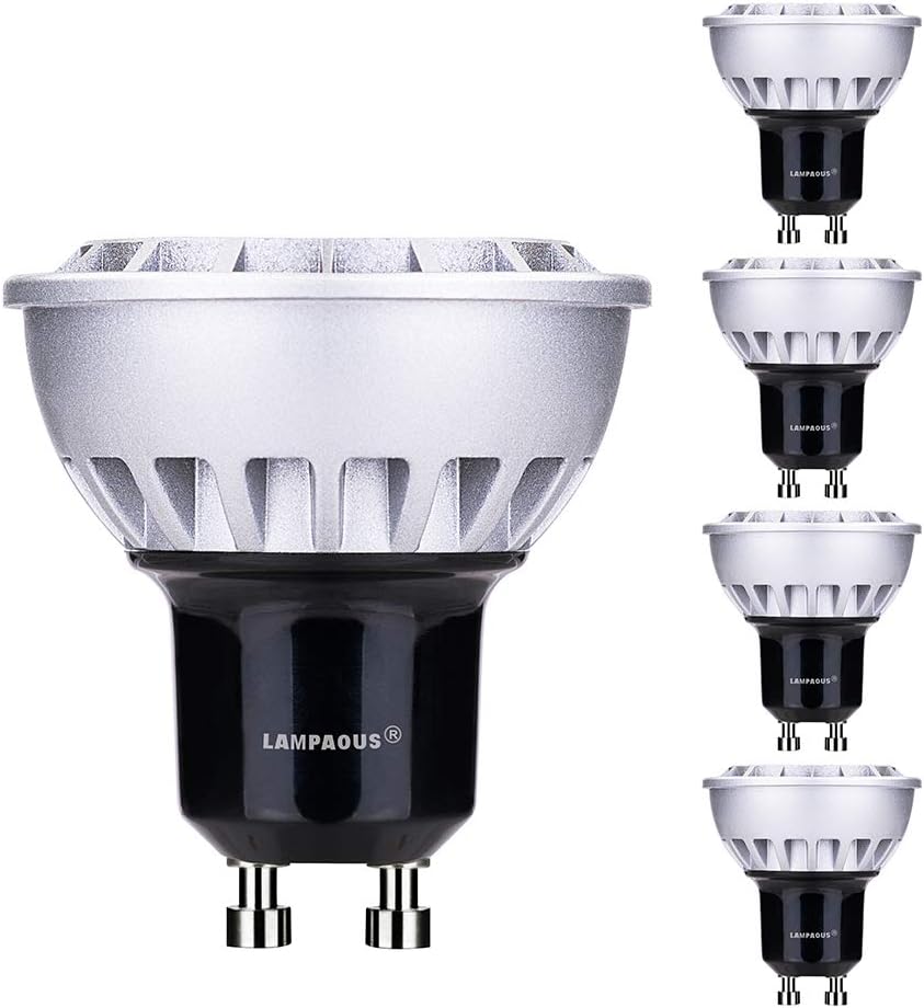 LAMPAOUS GU10 LED Light Bulbs, 50W Halogen Equivalent, Non Dimmable, 6000K Cold White Spot Light, LED Bulb Replacement for Recessed Track Lighting,Ceiling Lights,450lm,60° Flood Beam Angle,4pcs